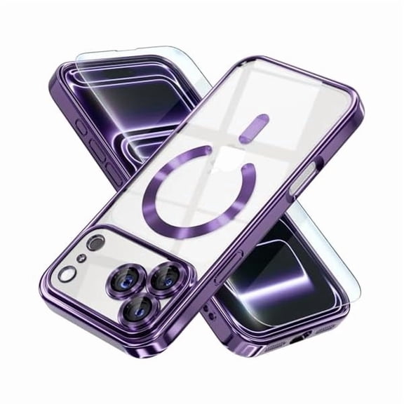 Eryueer Magnetic for iPhone 17 Pro Max Case Compatible with MagSafe [Never Yellowing] [Military Grade Drop Protection] Full Camera Lens Protector Plating Soft Clear Phone Case for Women Deep Purple