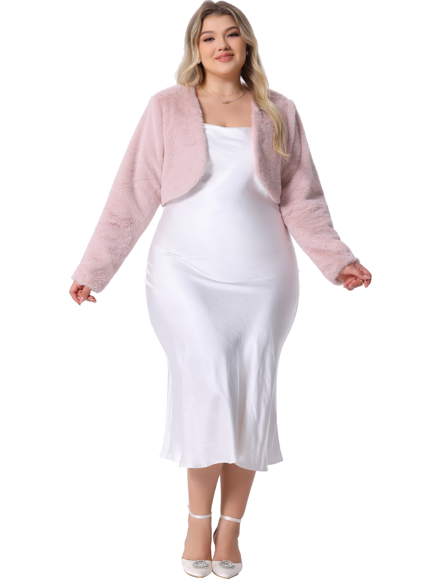 DARING DIVA Women's Plus Size Open Front Faux Fur Bolero Crop Jackets 3X Pink