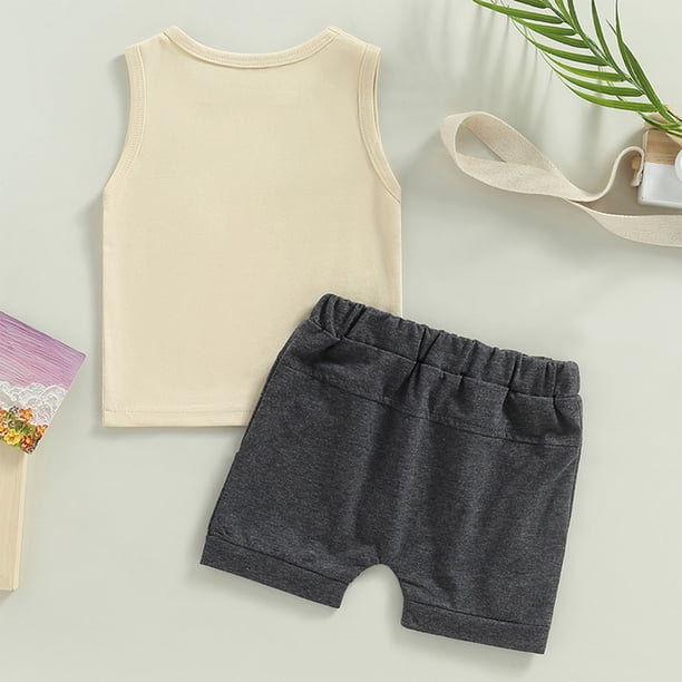 Conjunto De Trajes De Ropa De Verano Camisetas sin mangas estampadas para bebés, pantalones cortos, ropa para niños, trajes (color arena 3-6M) Cgtredaw para Niño Color arena T S