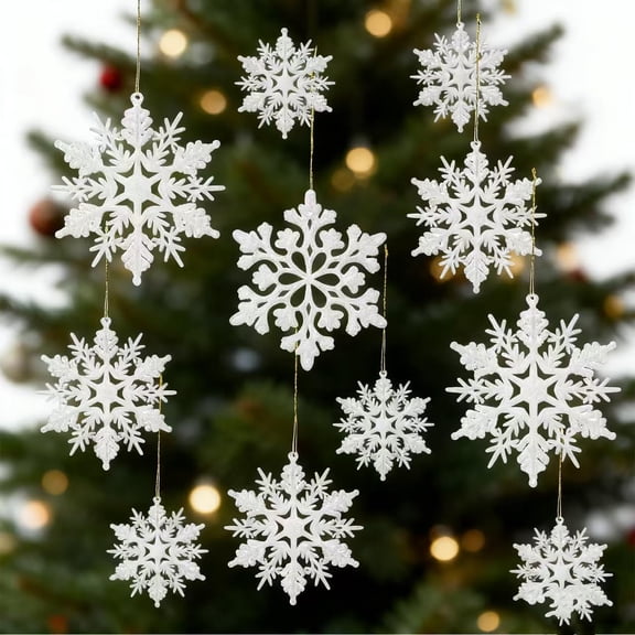 36-Pack Snowflake and Tree Ornaments, Multicolored Christmas Decorations, Holiday Home Accents