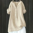 thumbnail image 3 of YEJIMAN Beige Tank Top For Women, polyester Womens Shirts, Loose Button Shirt Top Stand Solid Color Sleeve Collar Casual Women's Shirt Women's Shirt, 3 of 3