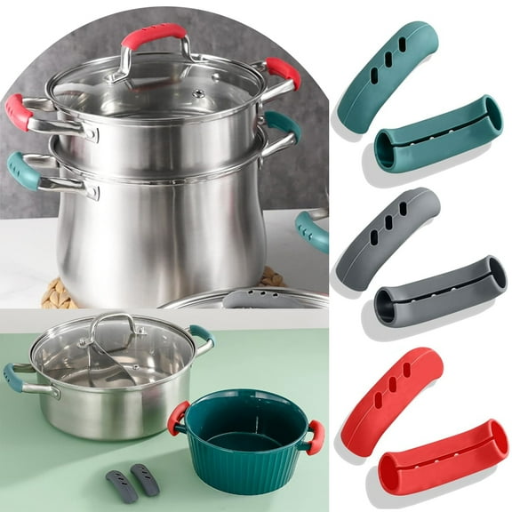 4 Pack Silicone Assist Hot Pan Handle Holder Grips, Heat Resistant Non Slip Pot Grip Handle Sleeve, Hot Handle Holder Wok for Frying Pans Griddles