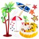 thumbnail image 1 of 10 piezas de decoraciones para tartas de playa con temática oceánica, palmeras, barcos, sombrillas, sillas, micropaisajes decorativos, 1 of 5