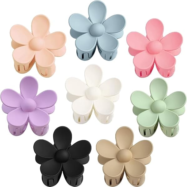 wonima11 8PCS Flower Hair Clips, Large Claw Clips for Women Thick Thin Hair, Big Cute Matte Flower Hair Claw Clips for Women Girls Gifts 8 Colors