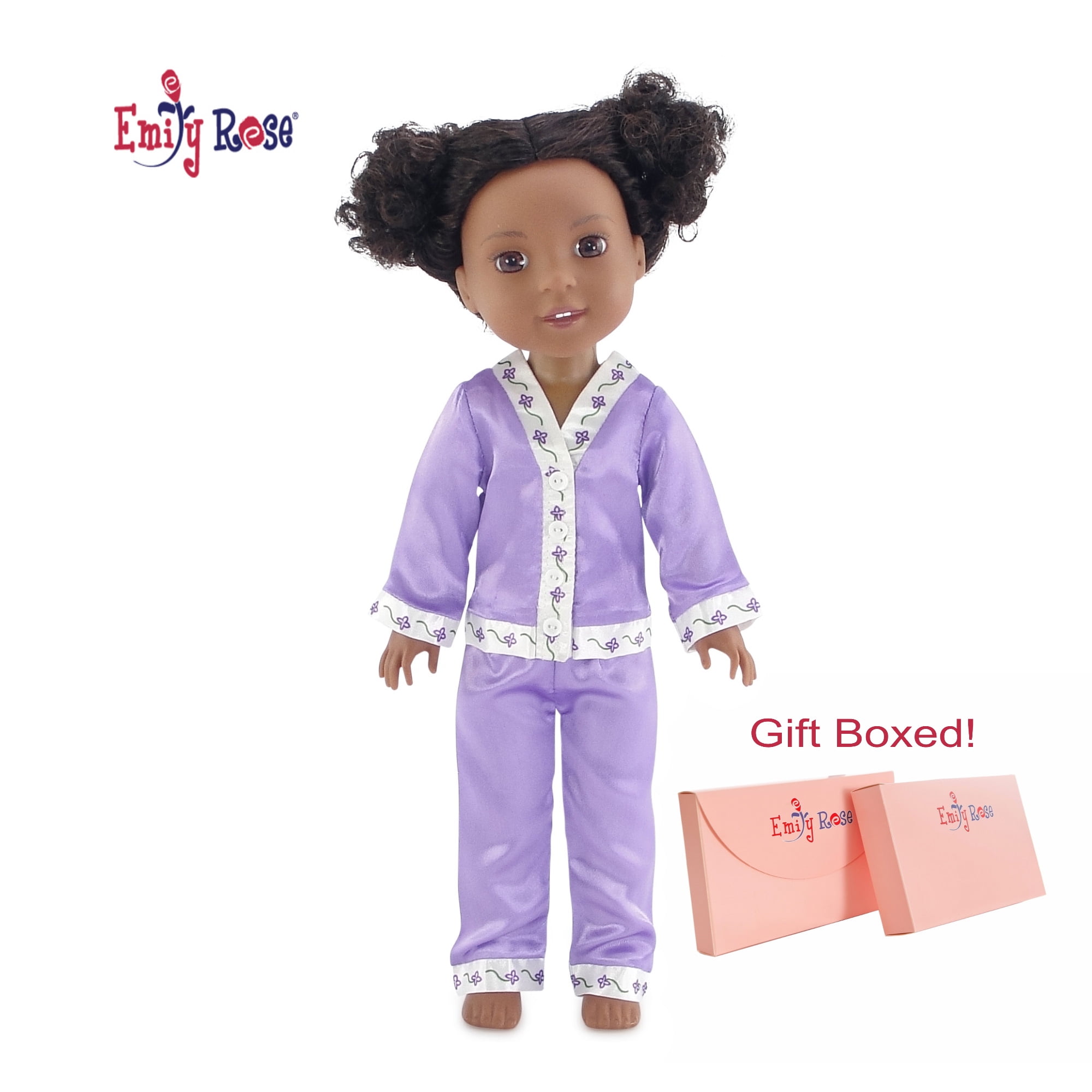 LAVENDER Satin PJ's with Fluffy Slippers PAJAMAS fit 18" American Girl Doll 