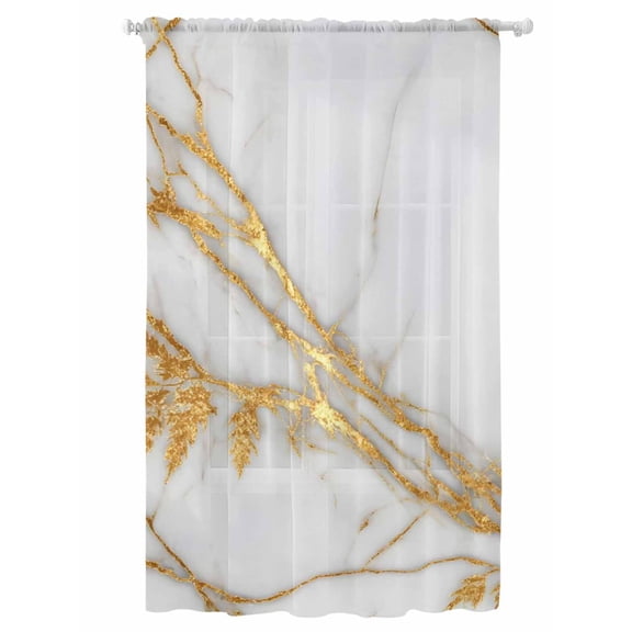 Sheer Curtains 108 Inches Long, White Yellow Marble Semi Sheer Curtains Light Filtering Window Treatment, Ink Painting Modern Art Privacy Voile Drapes for Living Room Bedroom 52x108 Inch