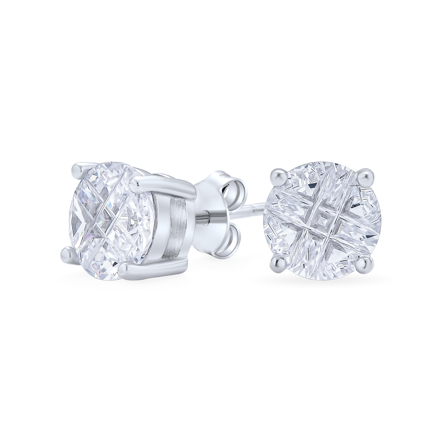 April Birthstone White CZ Stone Sterling Silver 5 mm x 5 mm Square Stone 4 Claw Stud Earring.