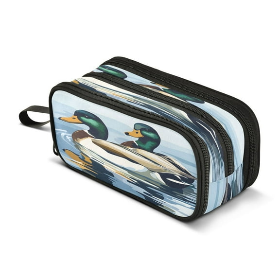 ALAZA Ducks in Water Pencil Case Bag 3 Compartment Pen Pouch Large Storage Holder Box Organizer