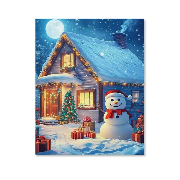 Winter Christmas House Snowman Poster Canvass, Family Home Artworks Ideal Decor,Birthday Gifts,Dining Room Decor, Bedroom Art, Wall Decor Living Room, Wall Art, Frameless 8x10inch
