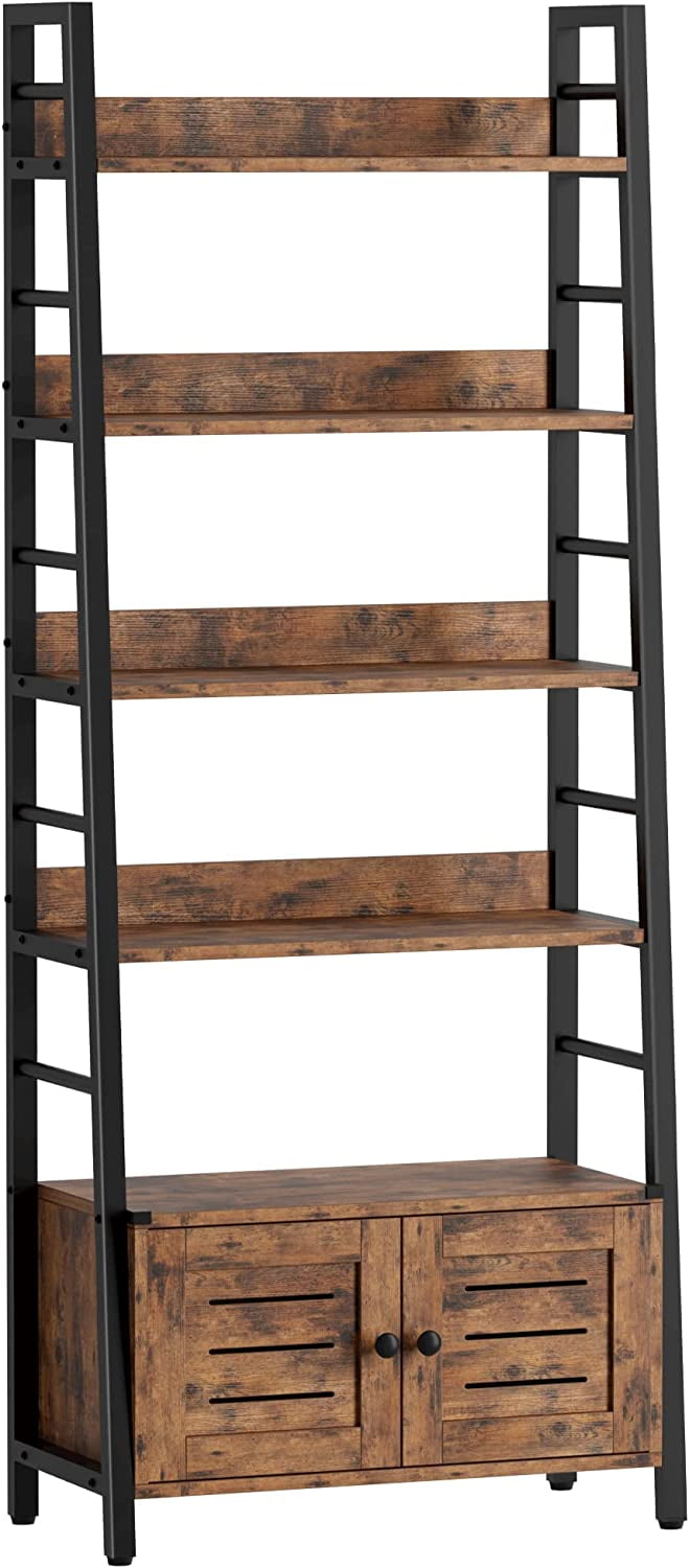 4-Tier Ladder Shelf with Cabinet Rustic Brown – IRONCK
