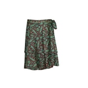 Mogul Silk Sari Short Wrap Skirt Two Layer Reversible Printed Premium Magic Wrap Around Skirts