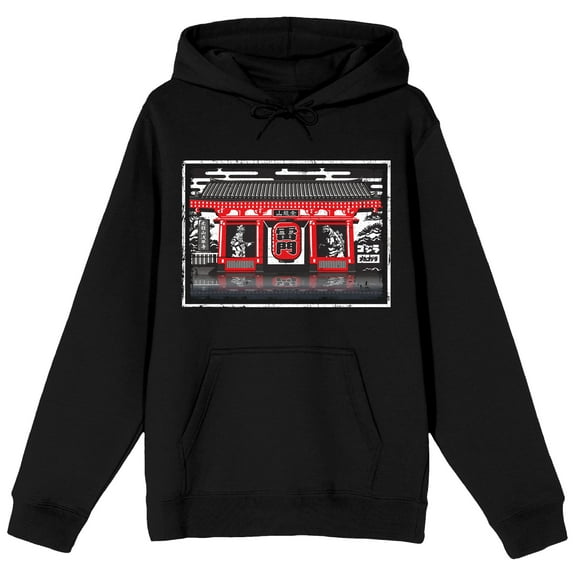Godzilla Classic Shin and Mecha Shin in Pagoda Adult Black Hoodie-Medium