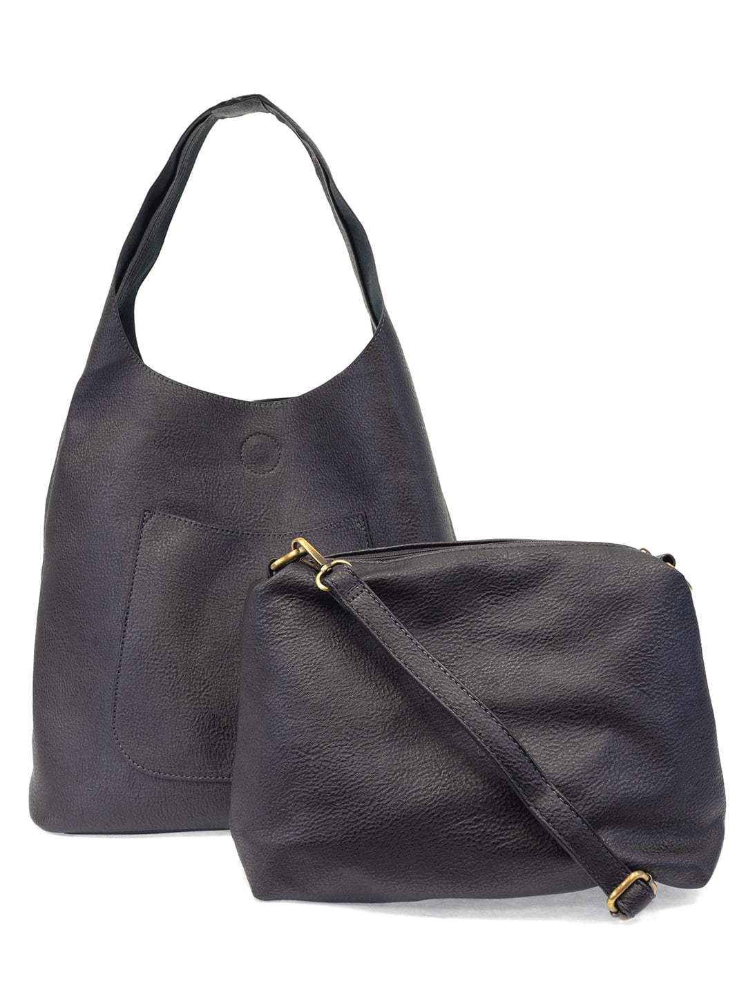 metallic blue handbag