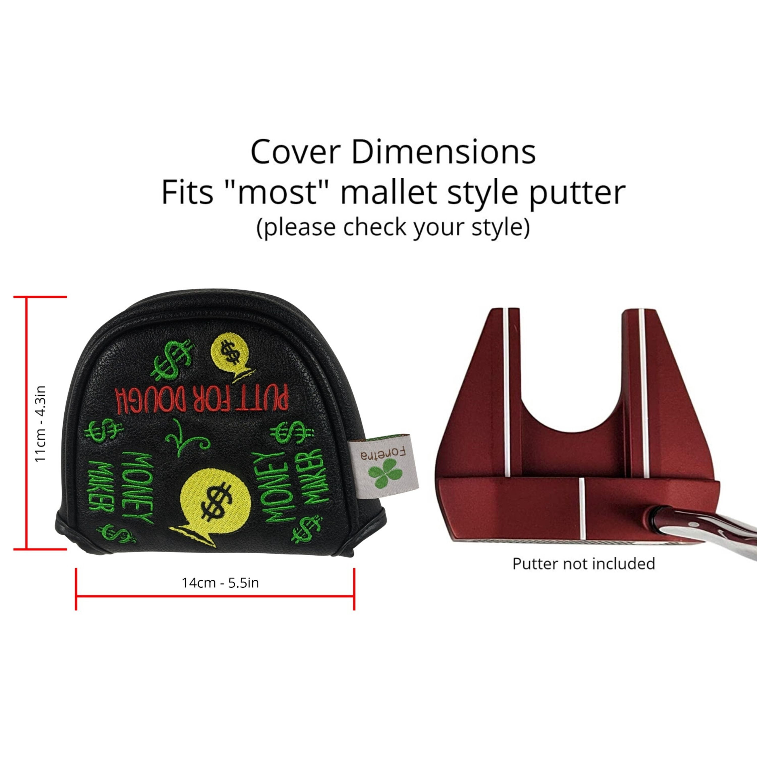 Foretra – Putt for Dough / Money Maker - Black Golf Putter Headcover Quality PU Leather Magnetic Closure for Mallet Style Putters Like Scotty Cameron Odyssey TaylorMade Ping