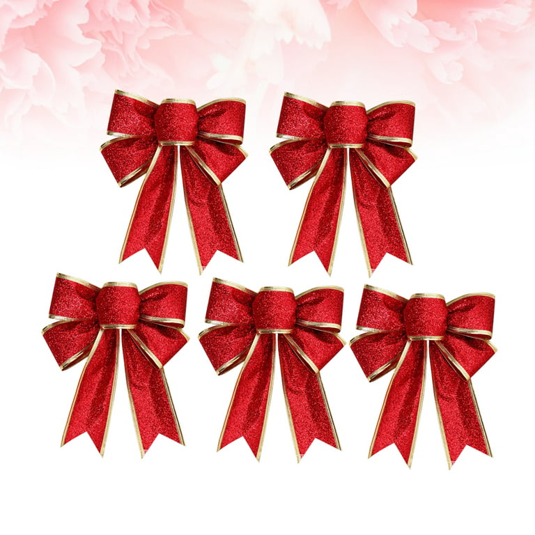 Color cute bow. Gift and birthday decorative red ribbon. Vector