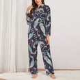 thumbnail image 2 of Pajama Sets for Women 2 Pcs, Pink Blue Black Paisley Button Down Long Sleeve Sleepwear Lounge PJ Sets, 2 of 6