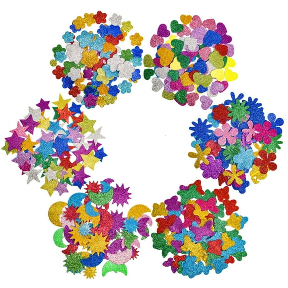[6 Pack]Glitter Foam Letter Stickers Foam Stars Heart Self-Adhesive Stickers 3D Color Journaling Stickers for Kids Creative Toys DIY Scrapbooking Card Making Accessories Assorted Mixed Colors.