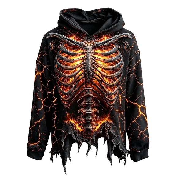 Telankuip Men's Dark Gothic Halloween Hoodies Retro Skeleton Graphic Printed Irregular Hem Cropped Hoodie Casual Loose Long Sleeve Hooded Sweatshirts for Seasonal Wear H-Green XL