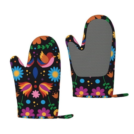 

Matuu Colorful Floral2 for Silicone Oven Gloves Heat Resistant Grilling Gloves Non-Slip Silicone Oven Mitt Great for Grilling Kitchen and Cooking
