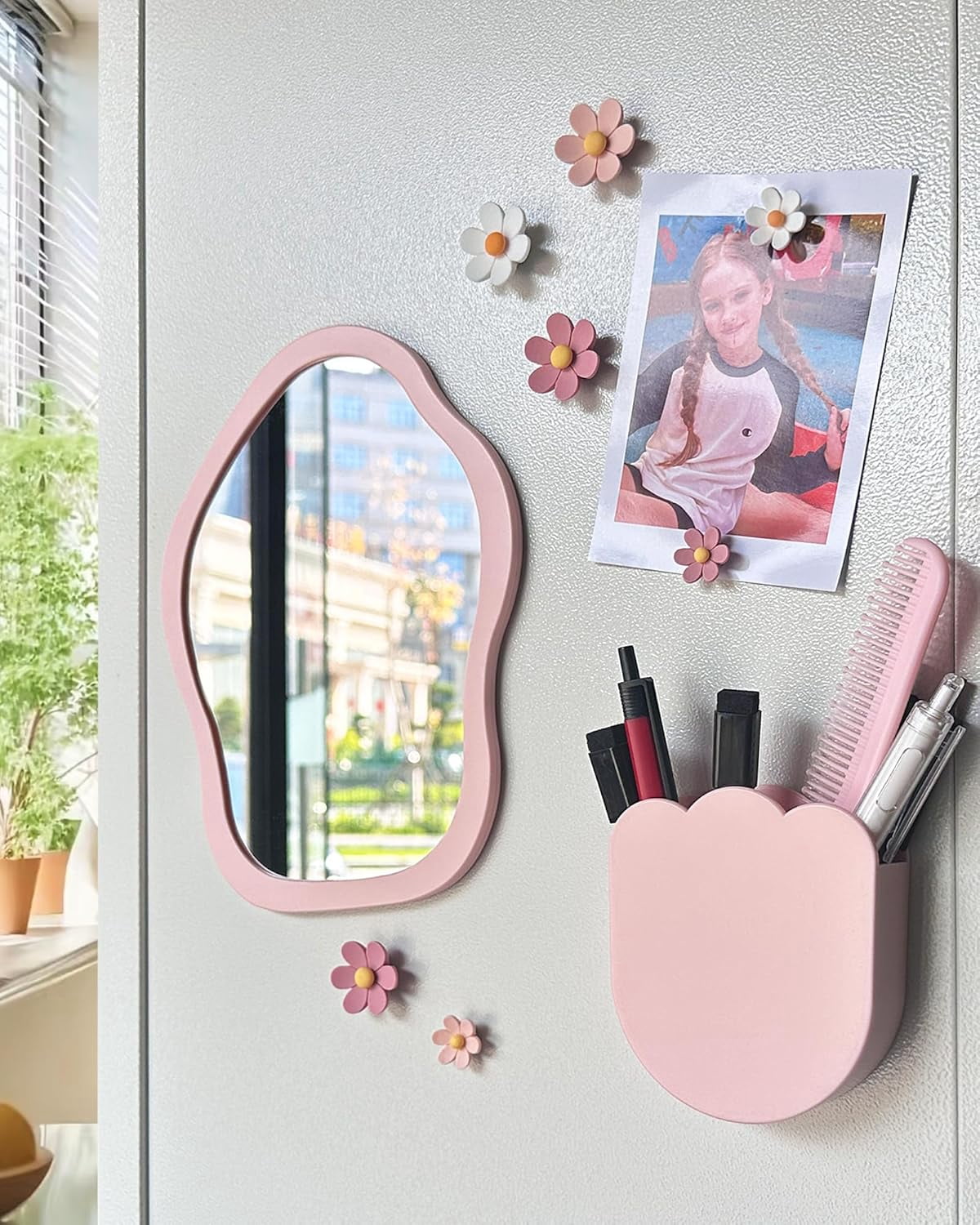 13 pcs Girls Locker Accessories, Locker Decorations Including Mirrors, whiteboards, Magnets and organizing Supplies. Ideal for Back-to-School Essentials and The Office (13 pcs-Pink)