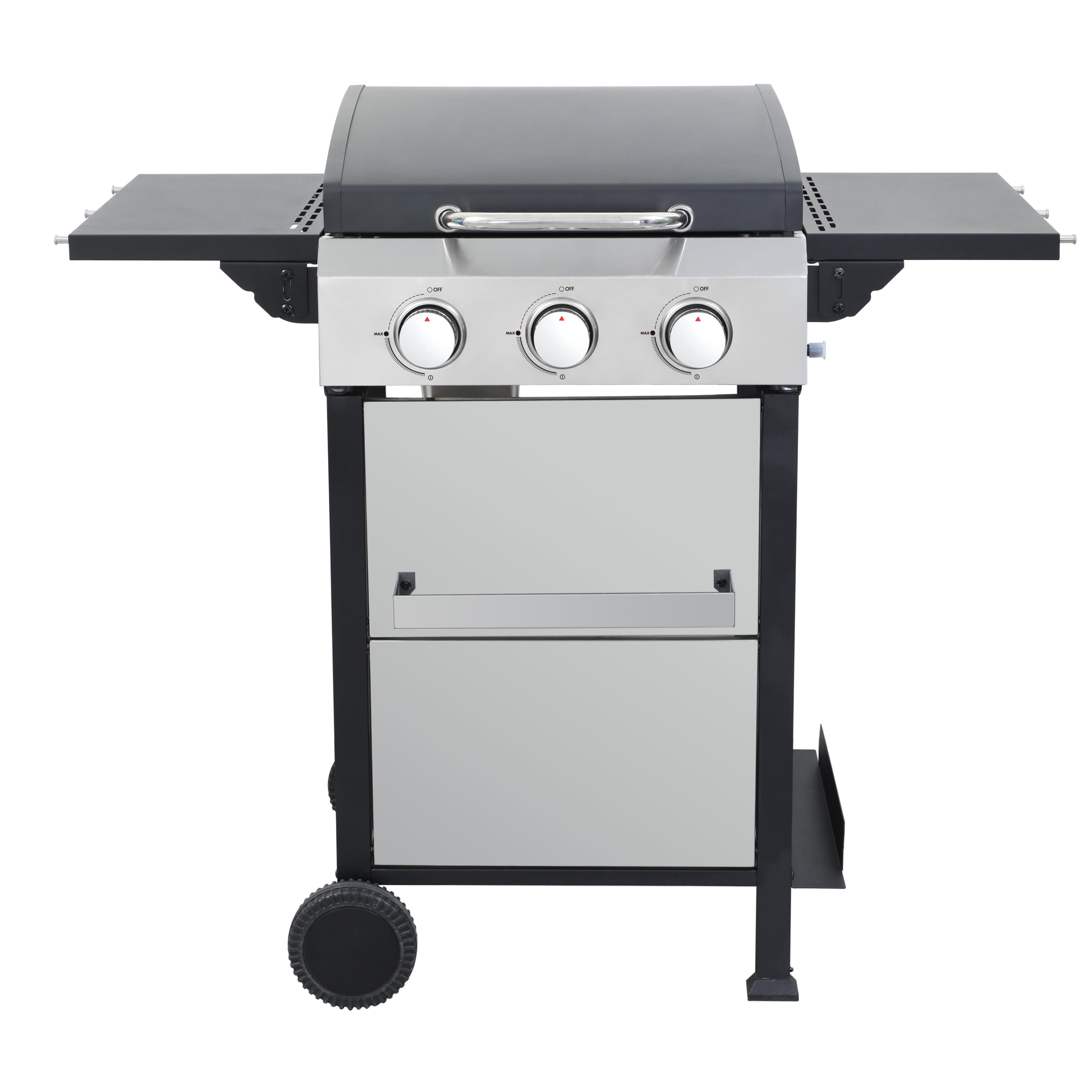 Mintazer 3-Burner Propane Gas Grill with Foldable Side Tables, Stainless Steel 36900BTU BBQ Grill with Iron Cooking Grids, Hooks & Hanging Basket for Outdoor Barbecue
