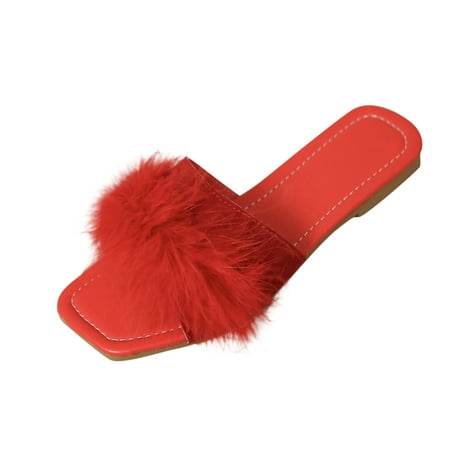 

Cathalem Fashion Spring Summer Women Slippers Flat Sole Lightweight Open Toe Comfortable Fluffy Casual Style Red 39