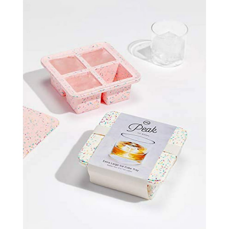  W&P Peak Silicone Extra Large Cube Ice Tray w/ Protective Lid, Speckled Pink, Easy to Remove Ice Cubes, Food Grade Premium Silicone