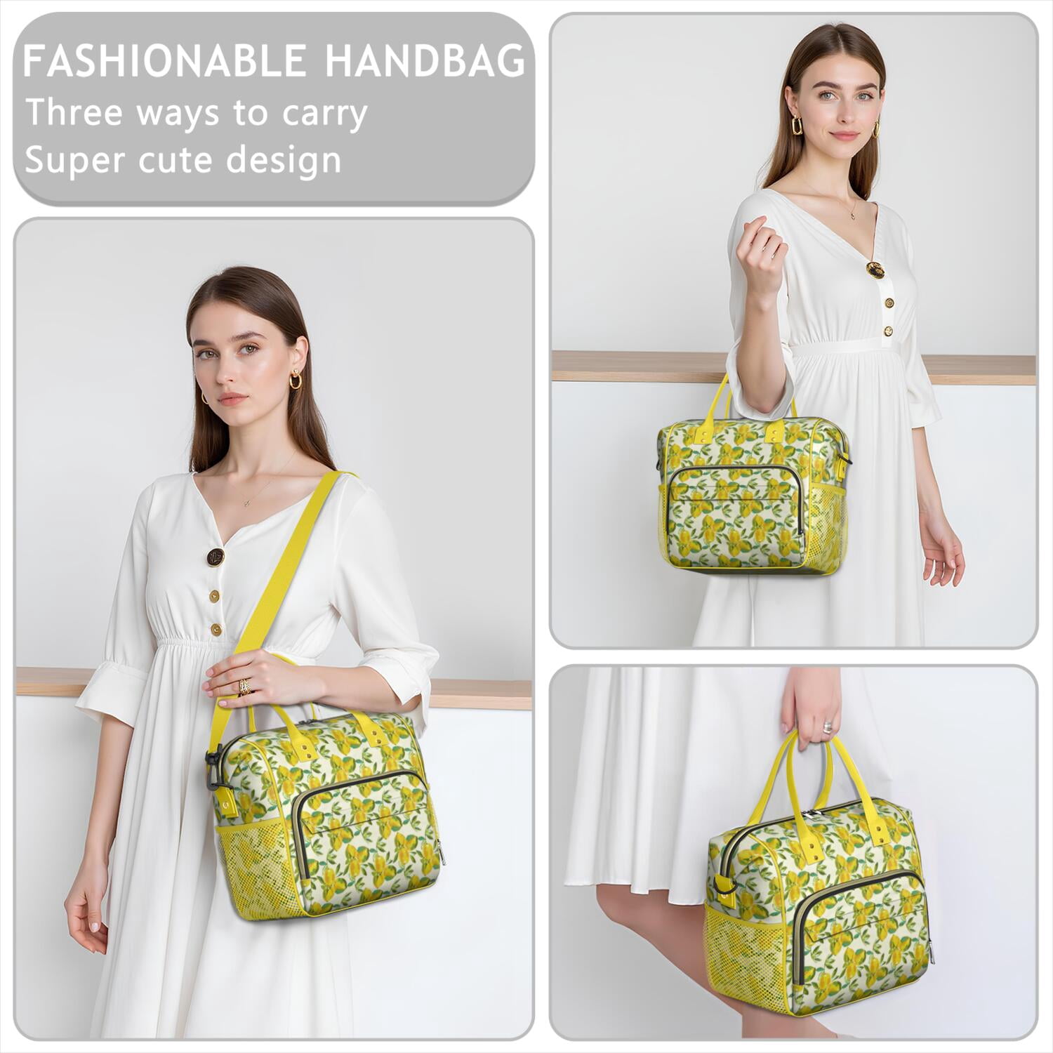 Cute Lemon Pattern Insulated Lunch Bag - Leakproof & Waterproof Food Storage Tote with Shoulder Strap for Work, School, Travel
