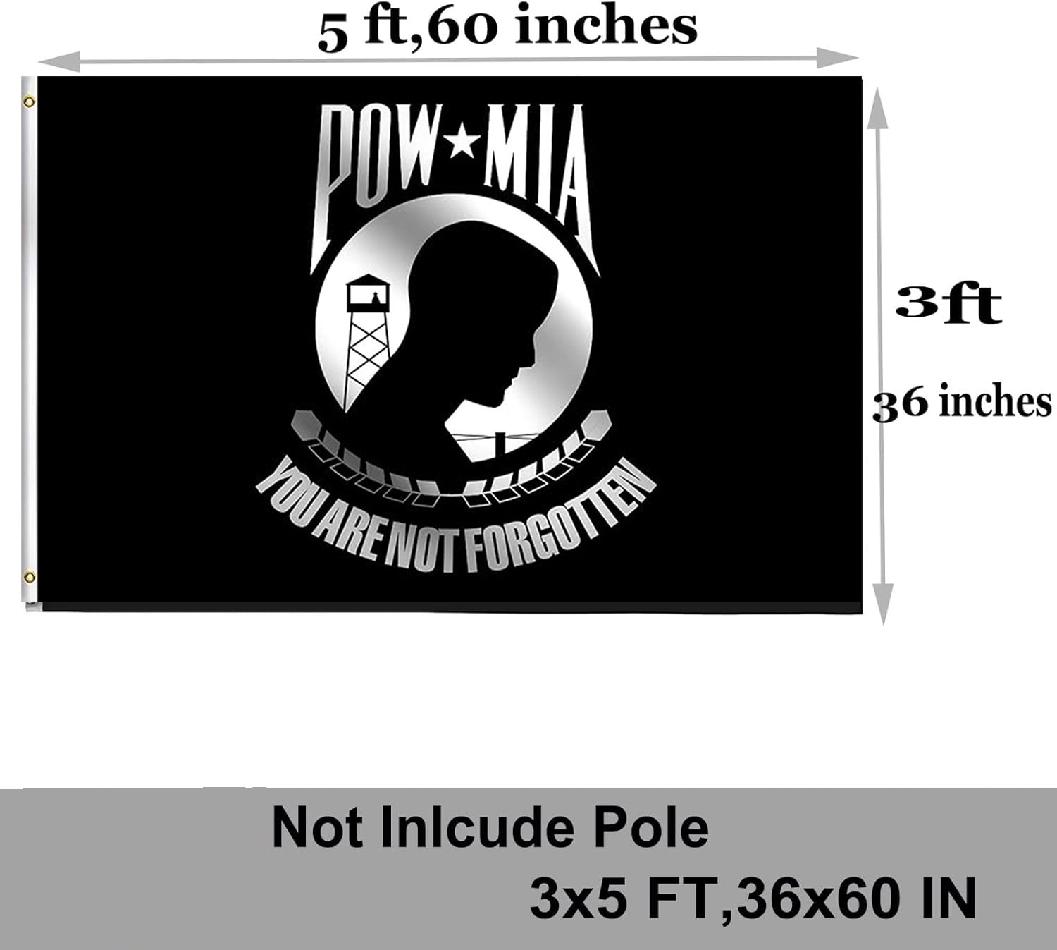 Pow Mia Flag 3x5 FT Double Sided Pow Flags-You Are Not Forgotten Prisoner of War Flag-Memorial Veterans Armed Forces Military Flag Banner with 2 Brass Grommets for Indoor Outdoor