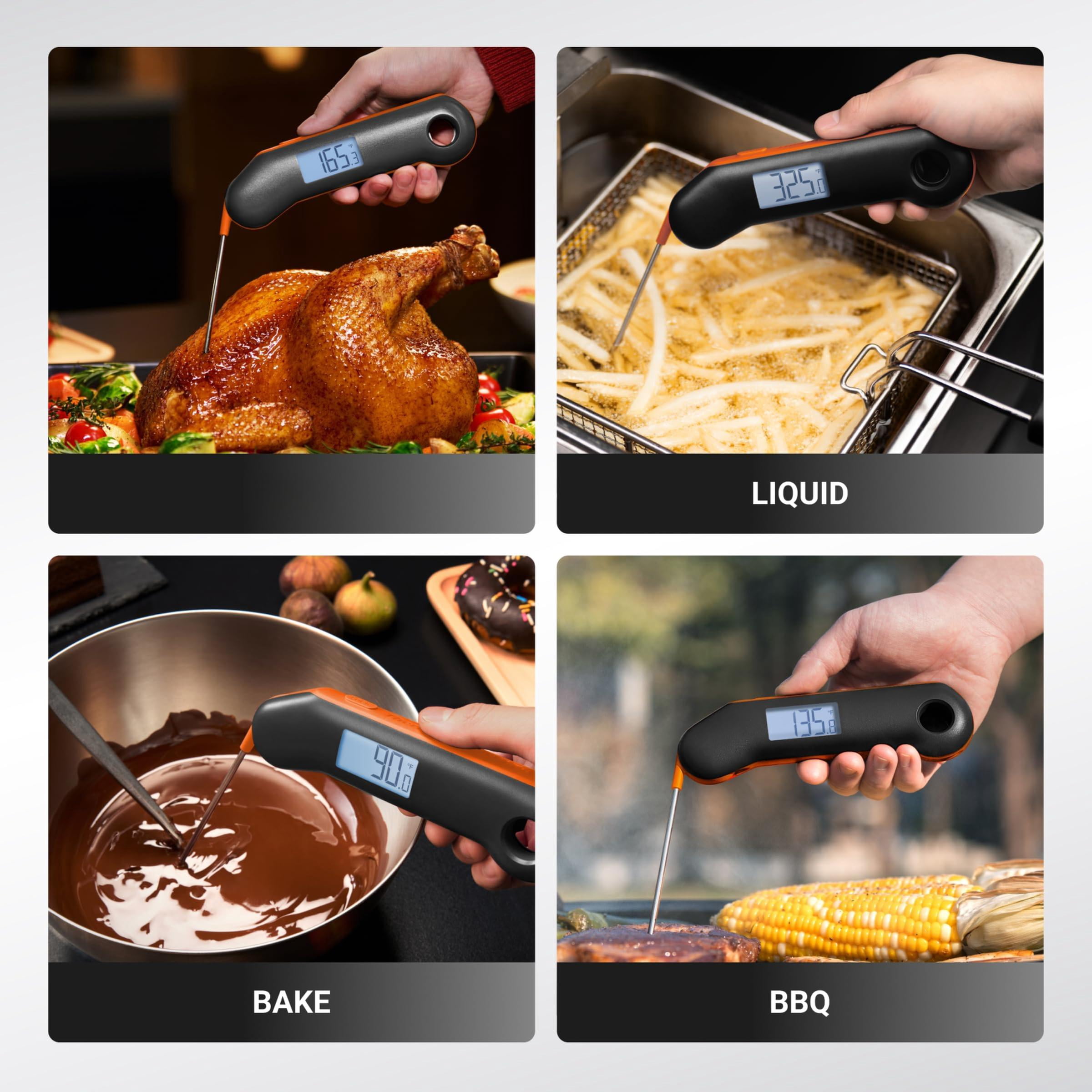 Food Thermometer Black&Orange Instant Read for BBQ/Grill/Cooking