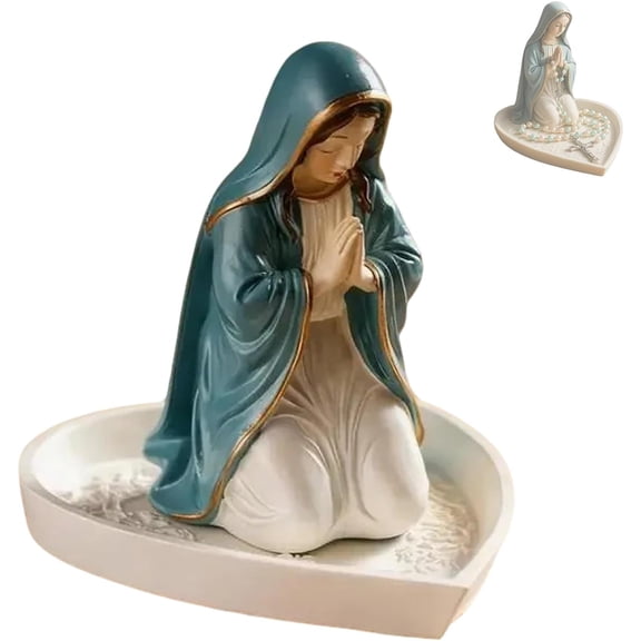 5.5 Inch Virgin Mary Statue with Rosary Holder, Blessed Mother Figurine for Catholic Home Decor and Gift for Women