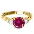 thumbnail image 2 of Mauli Jewels Rings for Women 0.70 Carat Diamond And Round Shaped Created Ruby Ring 4-prong 10K Yellow Gold, 2 of 6