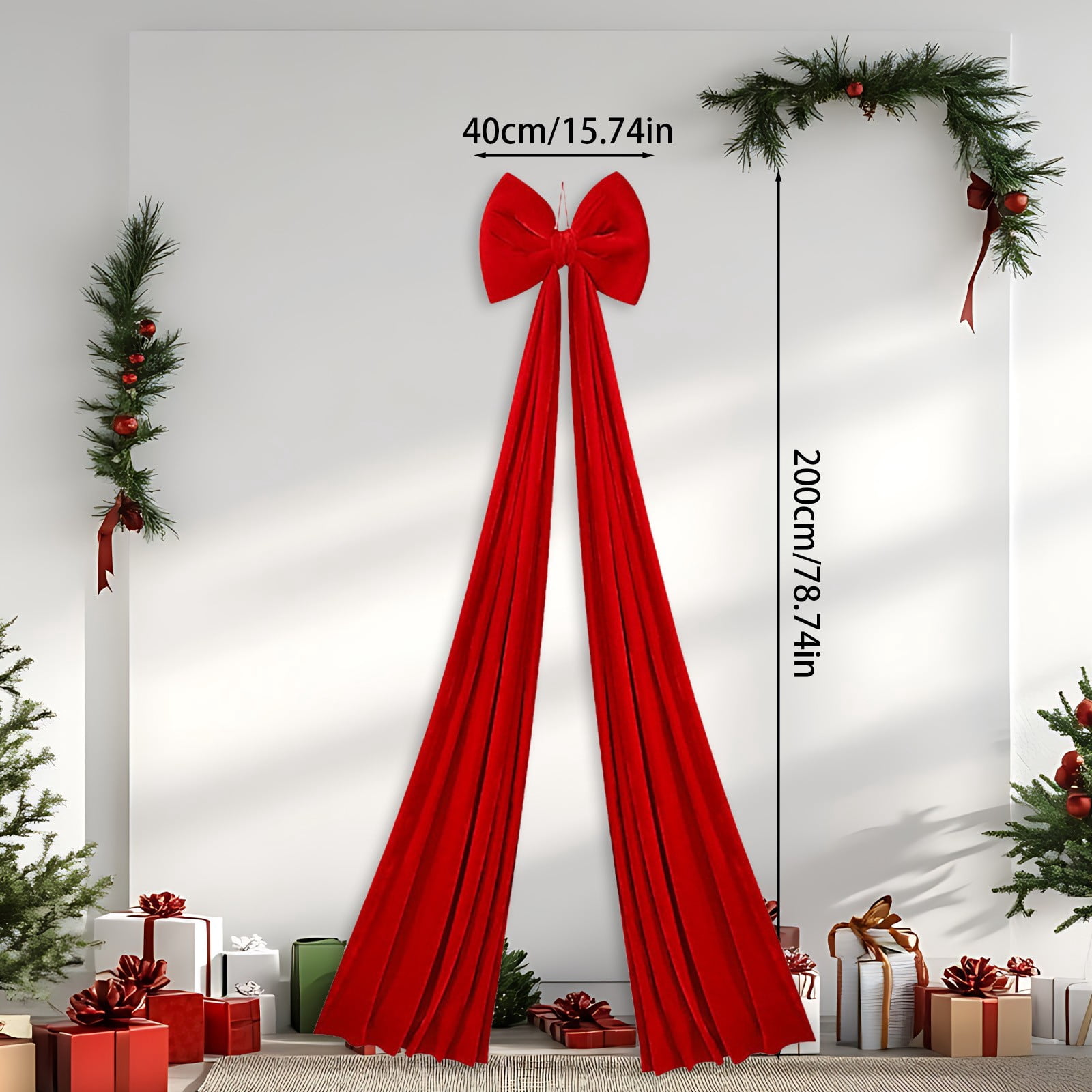 Ayprnig Christmas Decorations - 6.5 Ft Giant Christmas Bows, Christmas Velvet Bow For Tree Topper, Christmas Tree Bows For Christmas Tree, Wreath, Wall, Backdrop Decorations 15.7x78.7 Inch Red