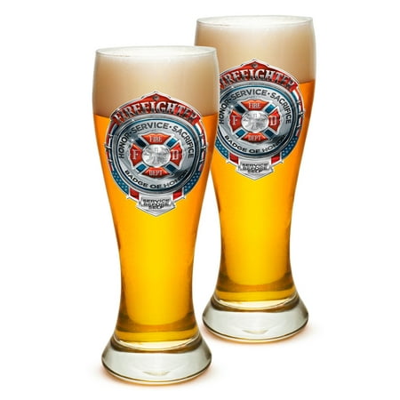 

Pilsner – Firefighter Gifts for Men or Women –Fire Honor Service Sacrifice Chrome Beer Glassware – Barware Glasses Set of 2 (23 Oz)