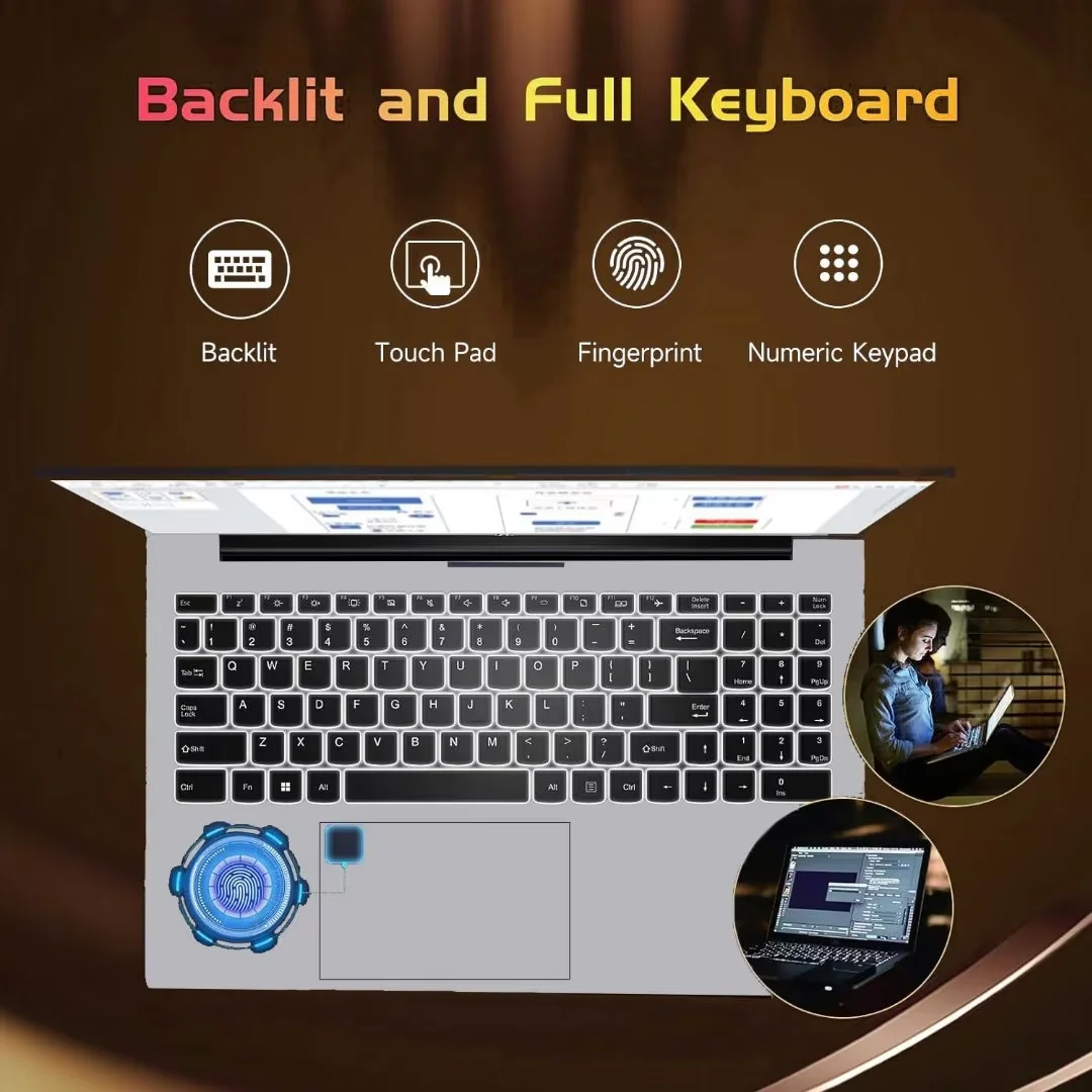 15.6" Laptop Computer, Quad-Core Intel Celeron N100 Processors，Up to 3.4GHz, Laptop Computers with (1920x1080) IPS Display