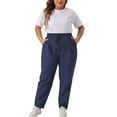 thumbnail image 2 of Agnes Orinda Women's Plus Size Pants Straight Leg Drawstring Elastic Work Trousers 1X Navy Blue, 2 of 4