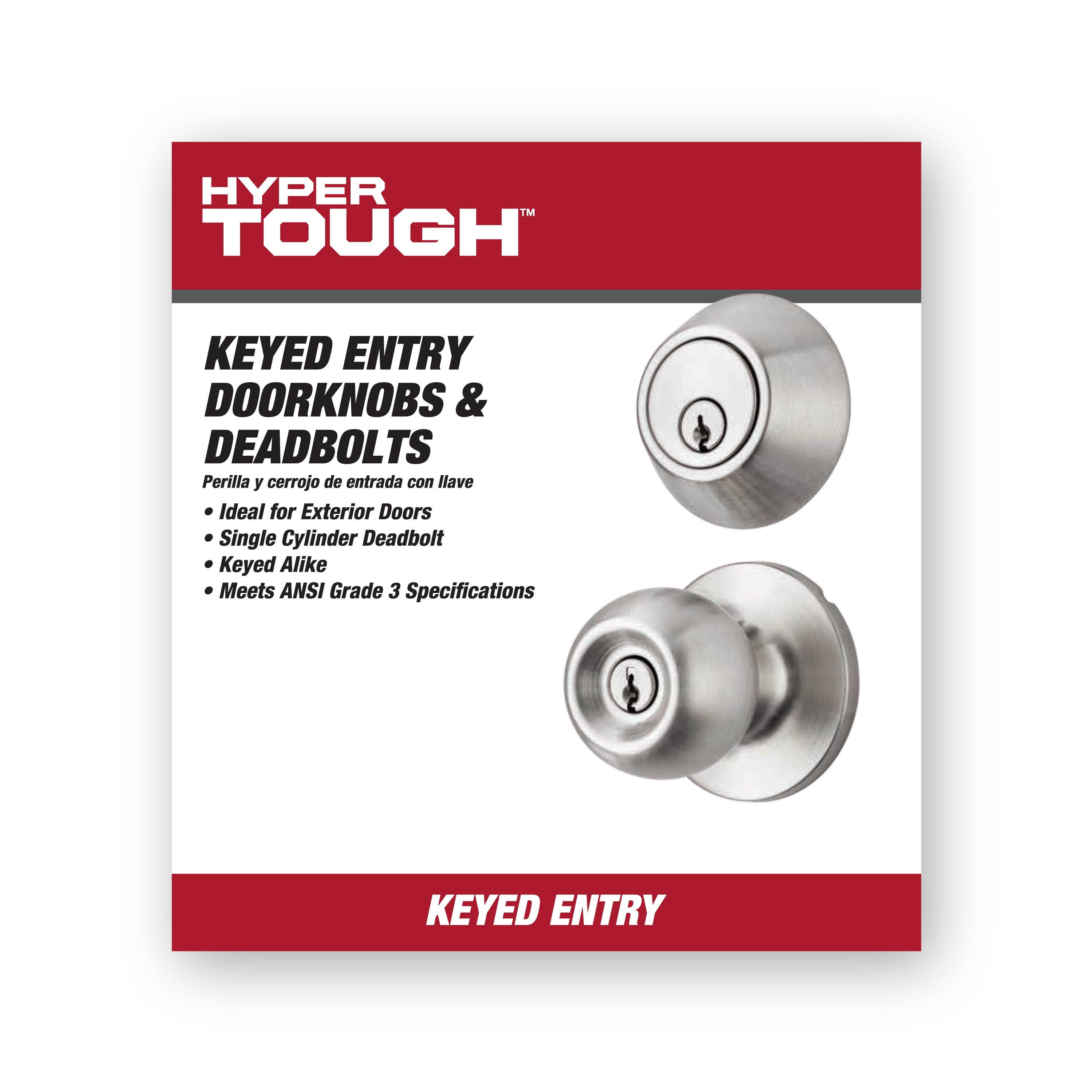 (2 pack) Hyper Tough Keyed Entry Ball Doorknob Lock and Single Cylinder Deadbolt Stainless Steel Finish Combo Pack