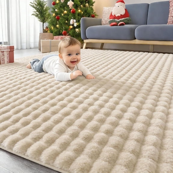 Buganda Area Rugs for Living Room, Soft Shaggy Rug for Bedroom , Non Slip Machine Washable Carpet, Beige, 5'x7'