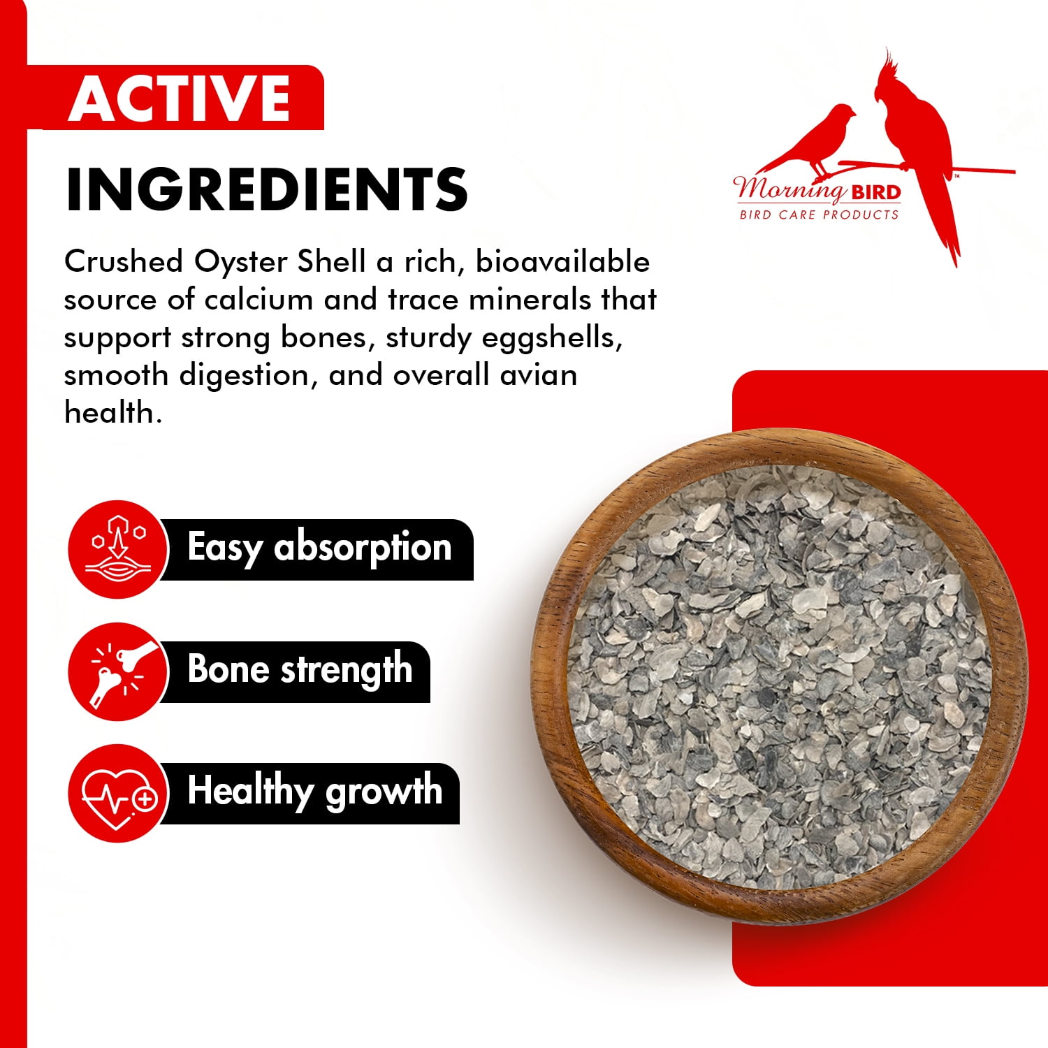 Morning Bird Oyster Shell for Birds 18 lbs (2-Pack, 9 lbs Each) - Natural Calcium Supplement – Sustainably Harvested From California Coast - Safe Year-Round Bird Food Additive