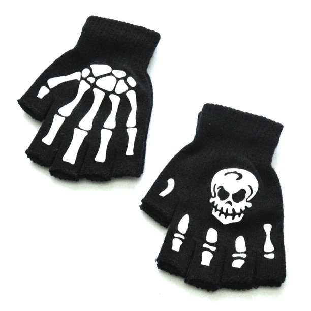 Motorcycle Riding Warm Knitting Gloves Half Finger Glove Human Skeleton Head Print Cycling Non-Slip Wrist Halloween CostumeGXL He Qiyong unisex