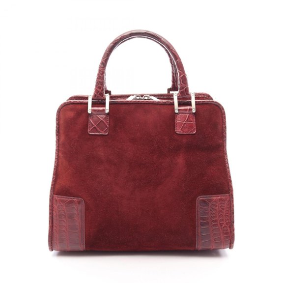 Pre-Owned Loewe Amazona handbag, suede leather, women's, burgundy.