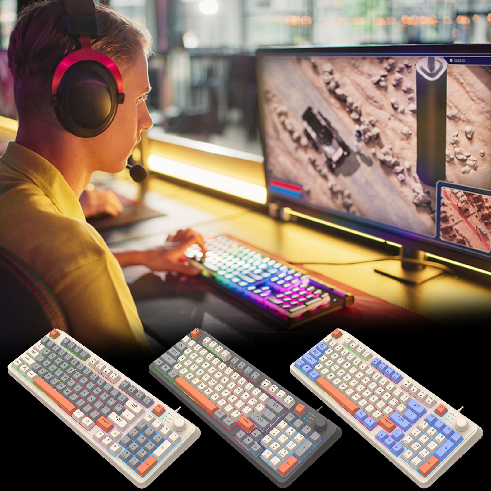ESULOMP Gaming Keyboard 104 Keys Wired USB Colorful RGB Backlight Keyboard Cable Game Mixed Light Green Mechanical Keyboard