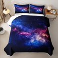 thumbnail image 2 of Manfei Sparkling Purple Nebula Print Quilt Full,Celestial Stars Full Bedspread Sets,Black Reversible,3-Piece,1 Coverlet and 2 Pillowcases, 2 of 7