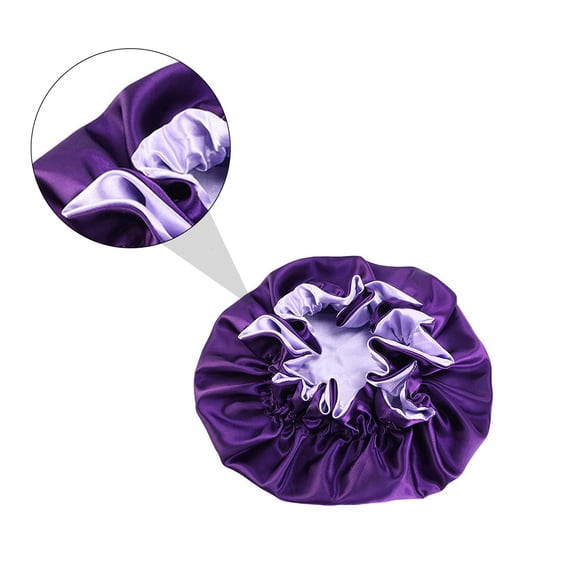 Supvox Elastic Purple Sleep Cap Breathable Satin Hair Bonnet for Adults