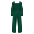 thumbnail image 5 of aidice Summer Jumpsuits for Women Square Neck Long Sleeve Smocked Comfy Loose High Waisted Pants Rompers, 5 of 6