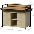 thumbnail image 4 of PAKASEPT Outdoor Kitchen Wicker Rolling Bar Cart with Storage Cabinet & Extended Plastic Wood Table Top, Kitchen Island on Wheels for Patio Backyard Garden Poolside, Double Handle Design, 4 of 7