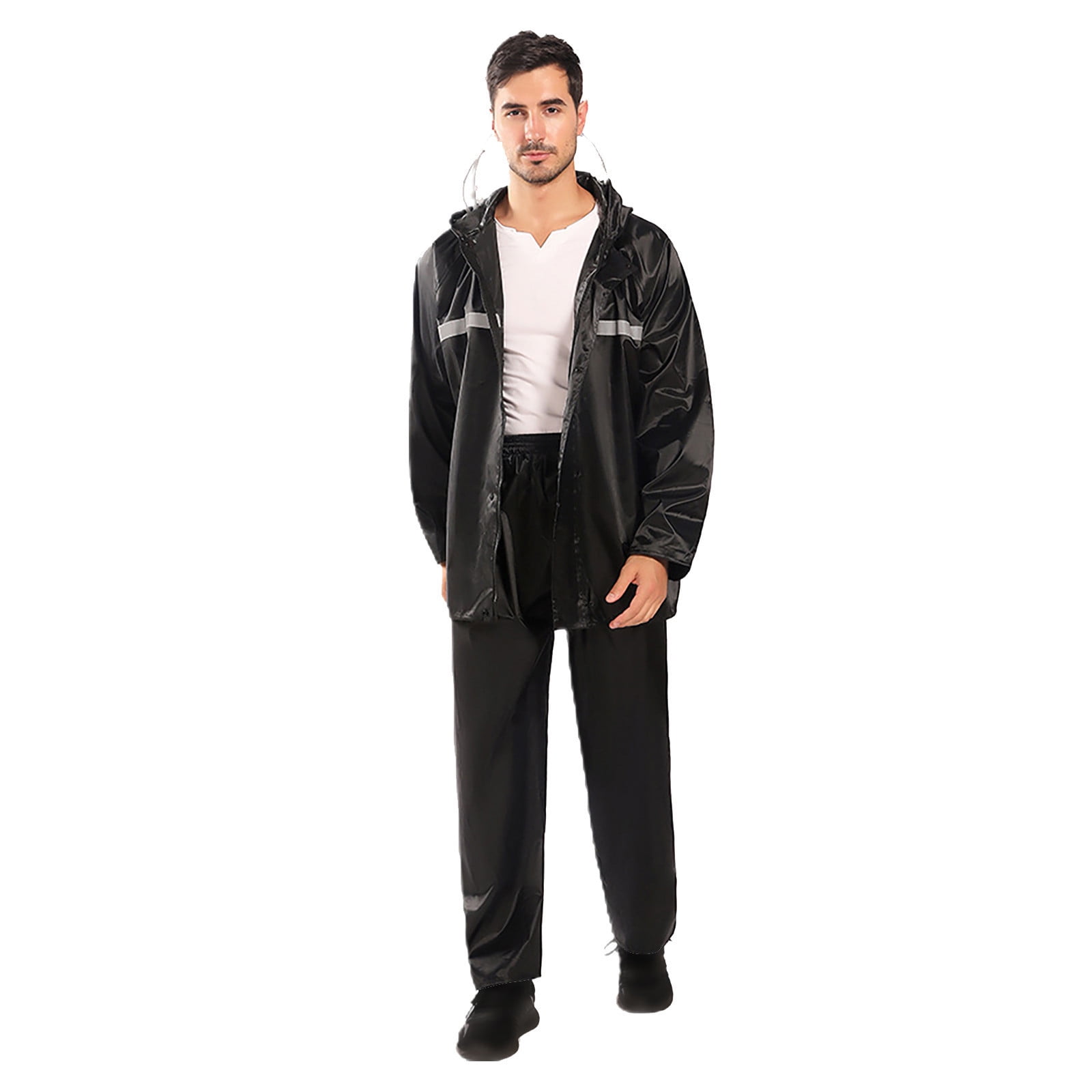 Dagegui 2 Pieces Men's Rain Suit Long Sleeve Hooded Raincoat and Pants Set Outdoor All-Sport Waterproof Breathable Anti-storm Rainsuit Sets Today Clearance Black L