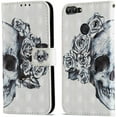 thumbnail image 2 of Huawei P Étui Intelligent Premium en Cuir PU Étui à Rabat Design Créatif 3D Couverture Protectrice Support Portefeuille Compatible pour Huawei P Intelligent 2018 YB Fleur Crâne, 2 of 5