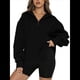 thumbnail image 1 of Sudadera de Entrenamiento de con Media Cremallera para Mujer, de Gran Tamaño, de Larga, Color Liso, con Hombros Caídos. Negro XL, 1 of 5