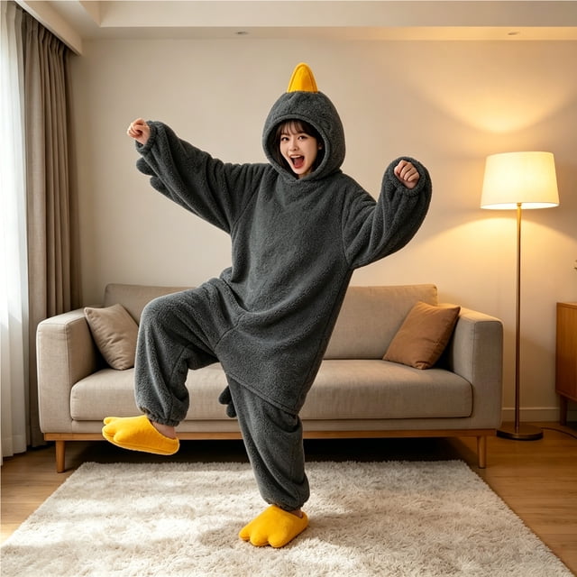 Wearable Blanket Hoodie With Slippers Oversized Flannel Bird Onesie For Adults Funny Loungewear Footwear Set